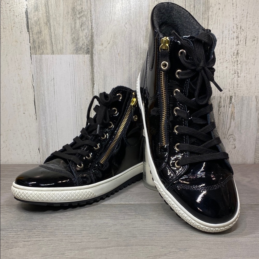 Gabor Black Patent Leather High-Top Sneakers UK 6.5